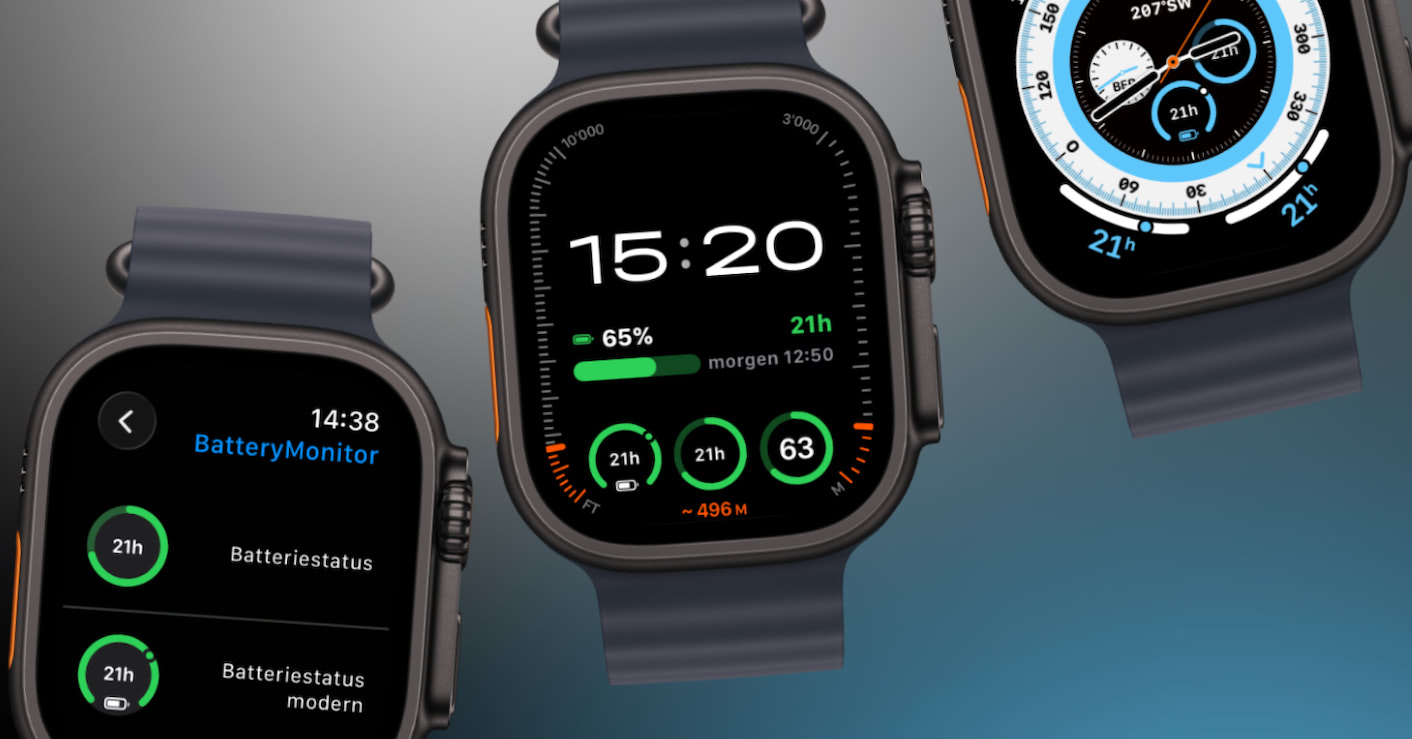 Batteriestatus modern und Sport-Komplikationen auf der Apple Watch